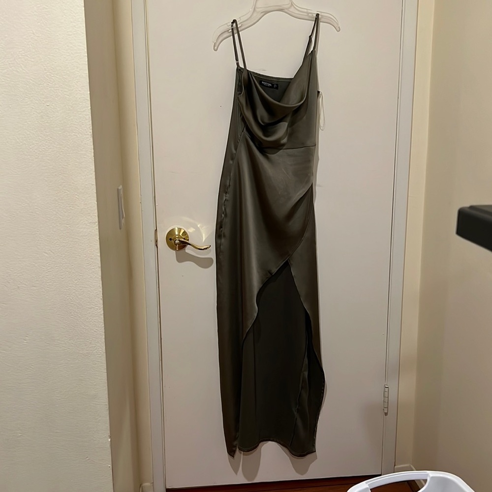 Nasty Gal Olive Satin Dress Size 2